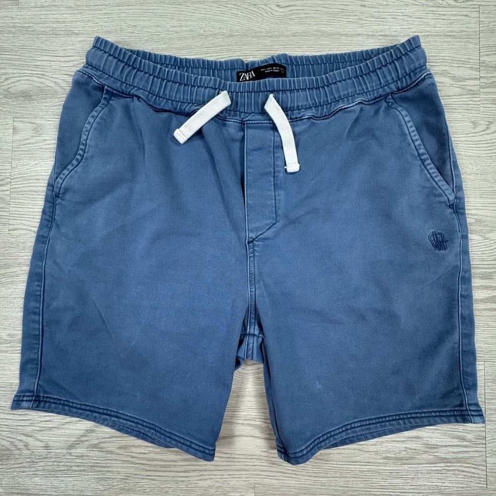 Zara Men's Shorts Sweatshorts Blue Large Elastic Drawstring Waist Casual Relaxed